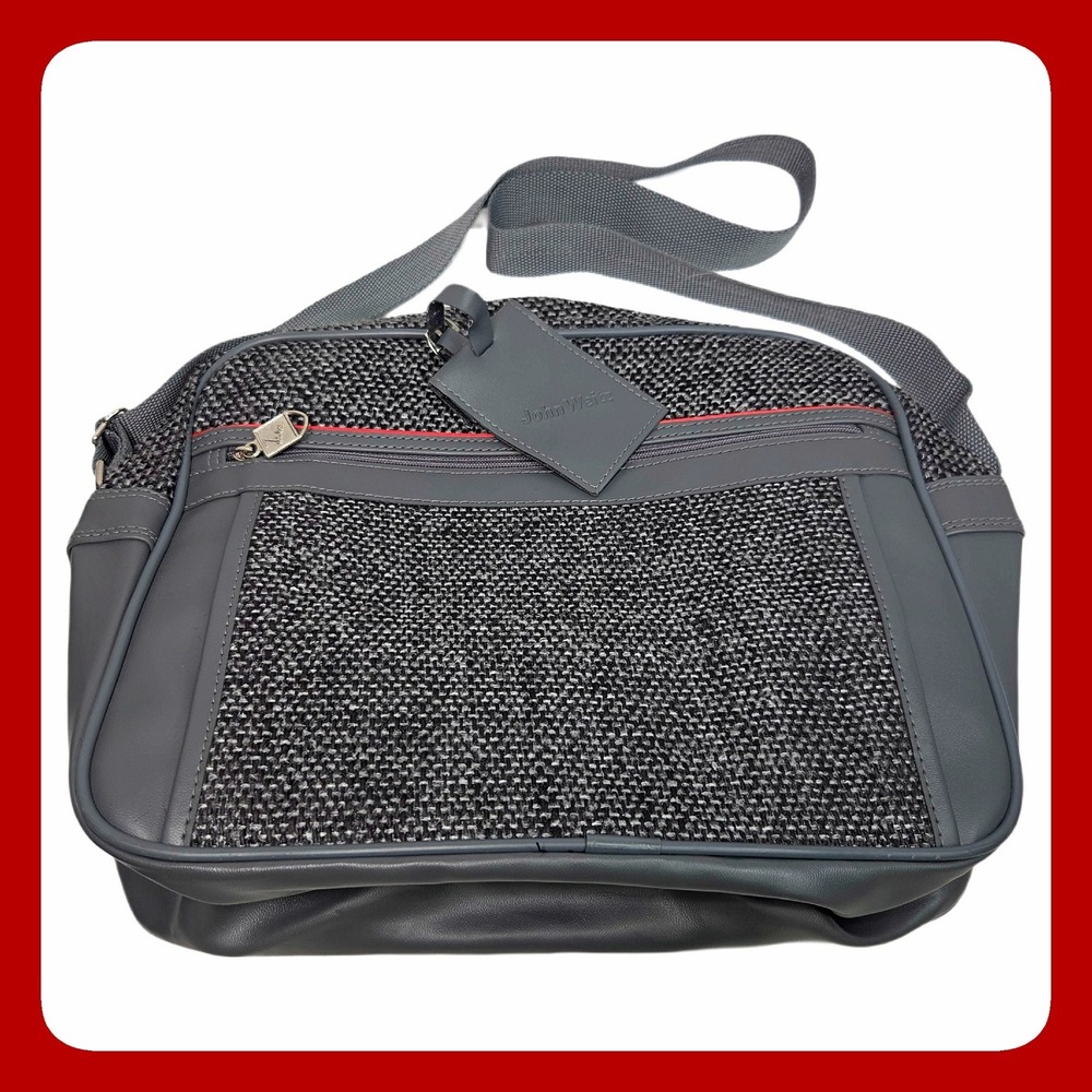 John Weitz Travelers Club Gray Tweed Mens Crossbody‎ Shoulder Strap Bag EUC